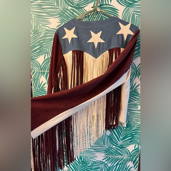 Vocal Apparel fringe faux suede American flag jacket sz XL NWT Red, white& blue - Picture 8 of 9